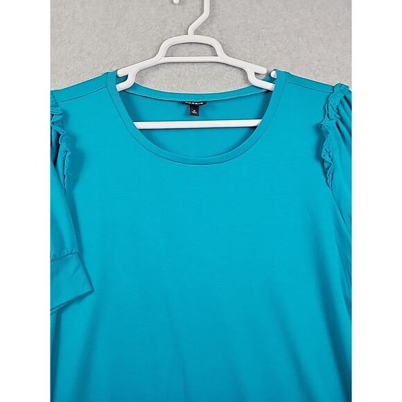 Torrid Turquoise SS Lace Trim Round Neck Banded Blouse Women's Plus 3X Stretch - Picture 3 of 12